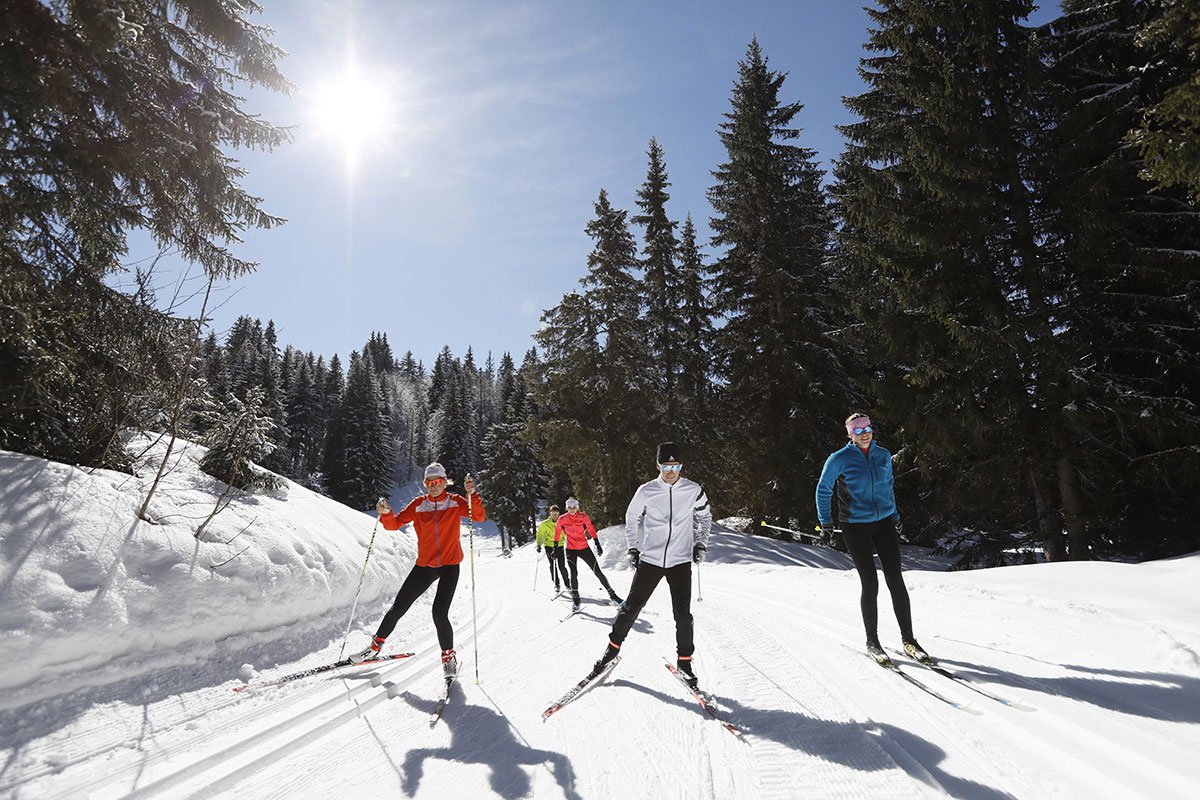 Groupe de skieurs en ski de fond en Occitanie